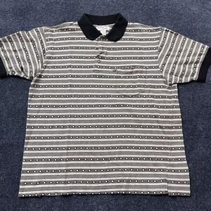 Vintage Penguin Sport Polo Shirt Mens XL Gray Geometric Stripe Pocket 90s